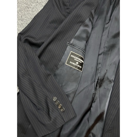 Hickey Freeman Nordstrom Mens‎ Jacket Coat Suit 46 Oakbrook Blue Pinstriped Wool - Picture 3 of 11
